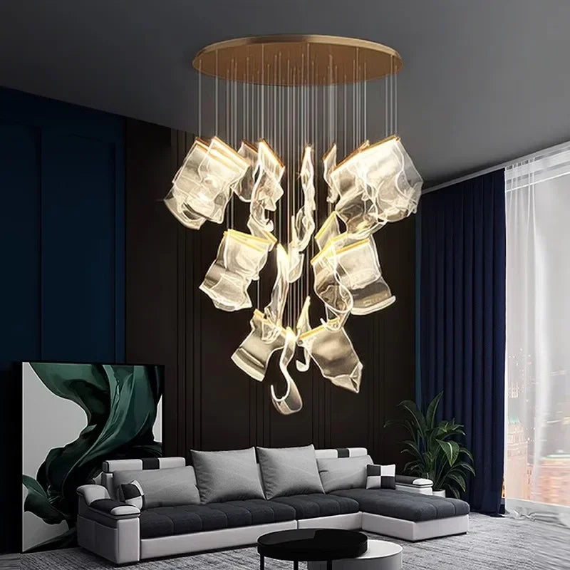 Afralia™ Modern Acrylic Leaf Dimmable LED Chandelier for Luxury Home Decor