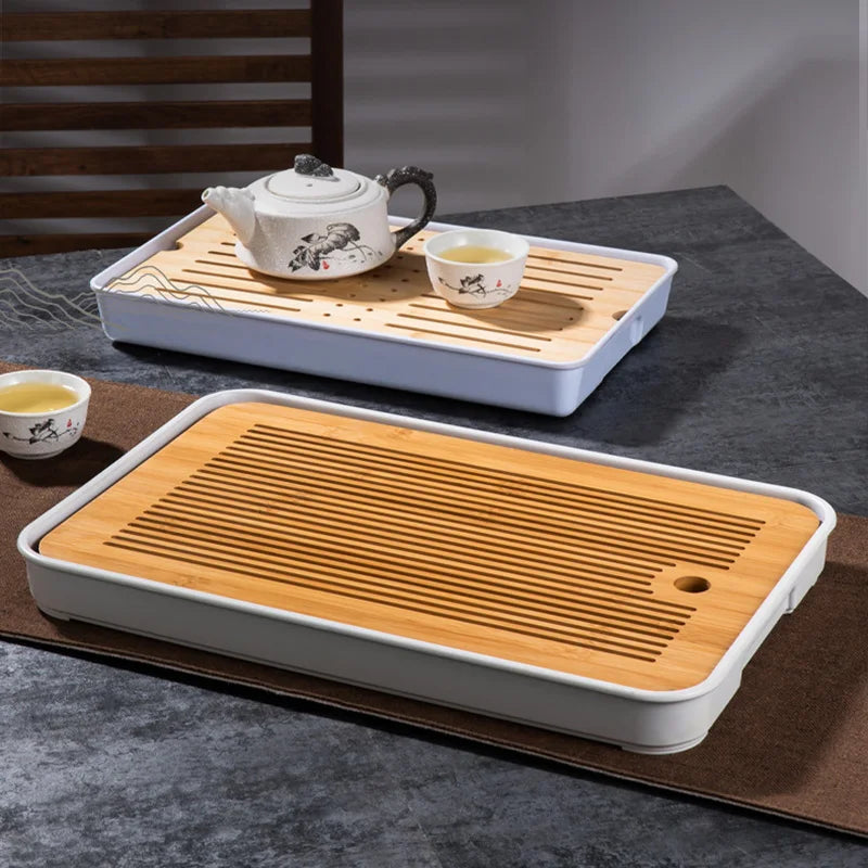 Bamboo Tea Tray Set with Drainage by Afralia™