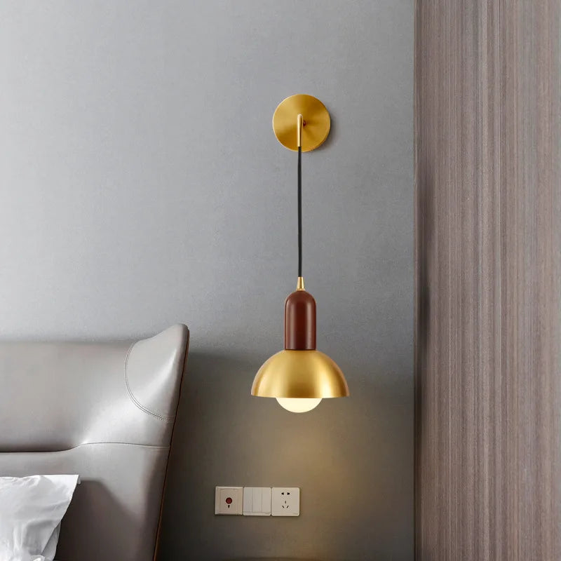 Afralia™ Modern Wood Copper LED Wall Sconce for Living Room Corridor Bar Bathroom
