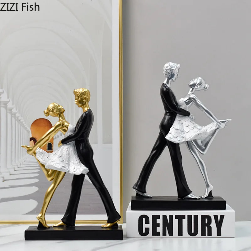 Afralia™ Golden Tango Dancer Couple Sculpture Home Decor Figurines