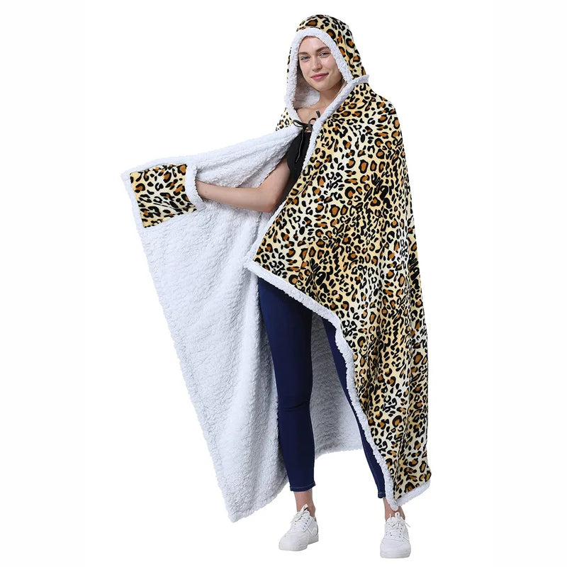 Afralia™ Leopard Print Warm Wearable Lap Blanket - Soft Flannel Shawl Blanket