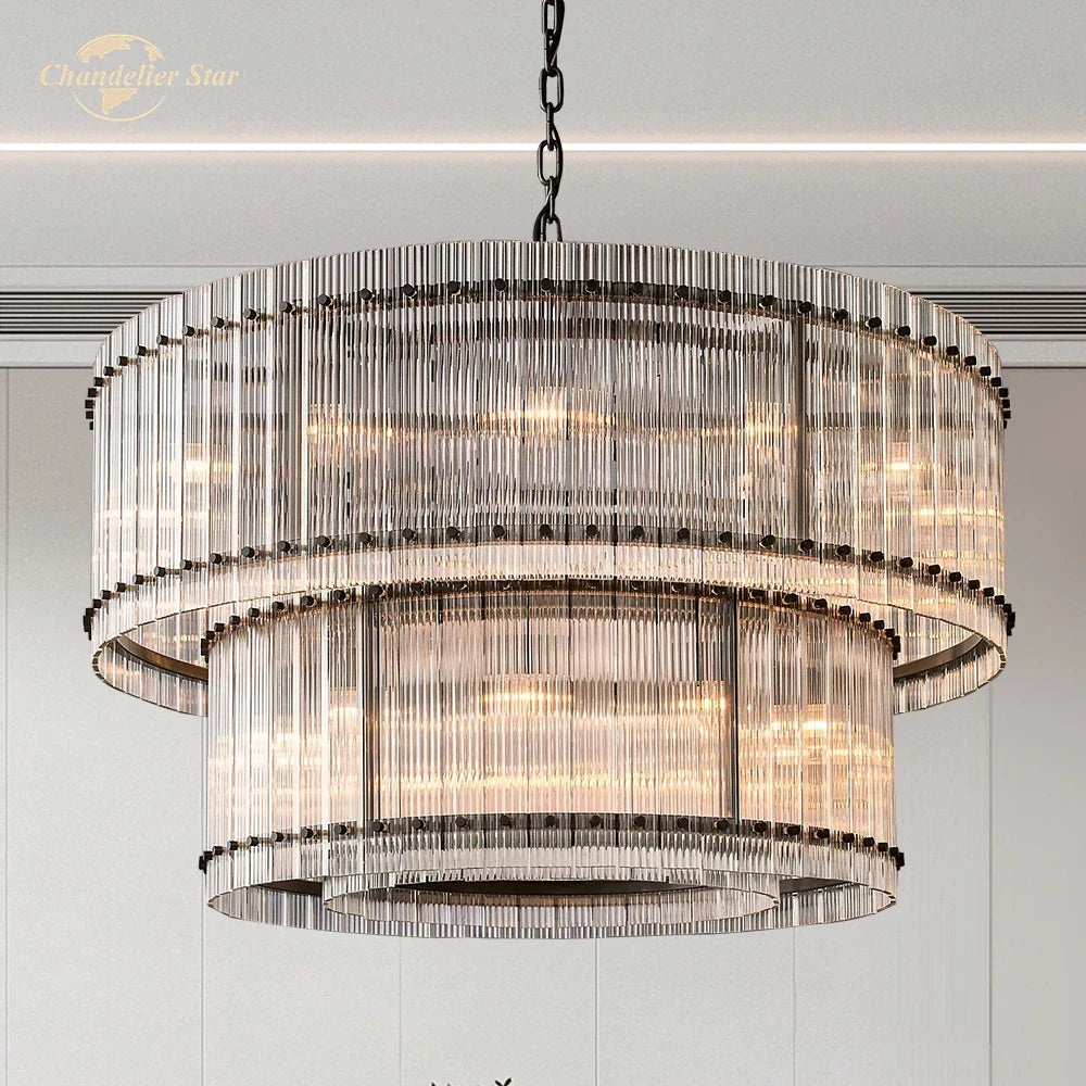 Afralia™ Clear LED Glass Chandelier, Two-Tier Round Living Room Pendant Light