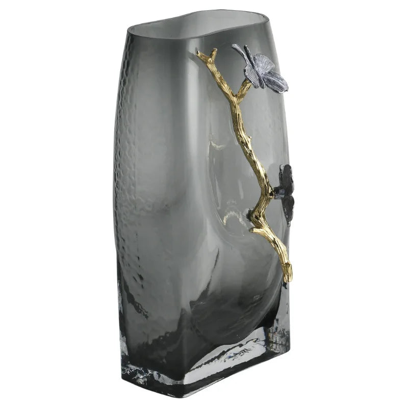 Afralia™ Smoke Gray Glass Flower Vase Living Room Sample Soft Decoration Ornament
