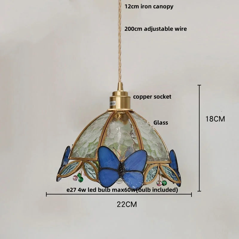 Afralia™ Tiffany Glass Butterfly Pendant Light Fixture Loft LED Luminaire