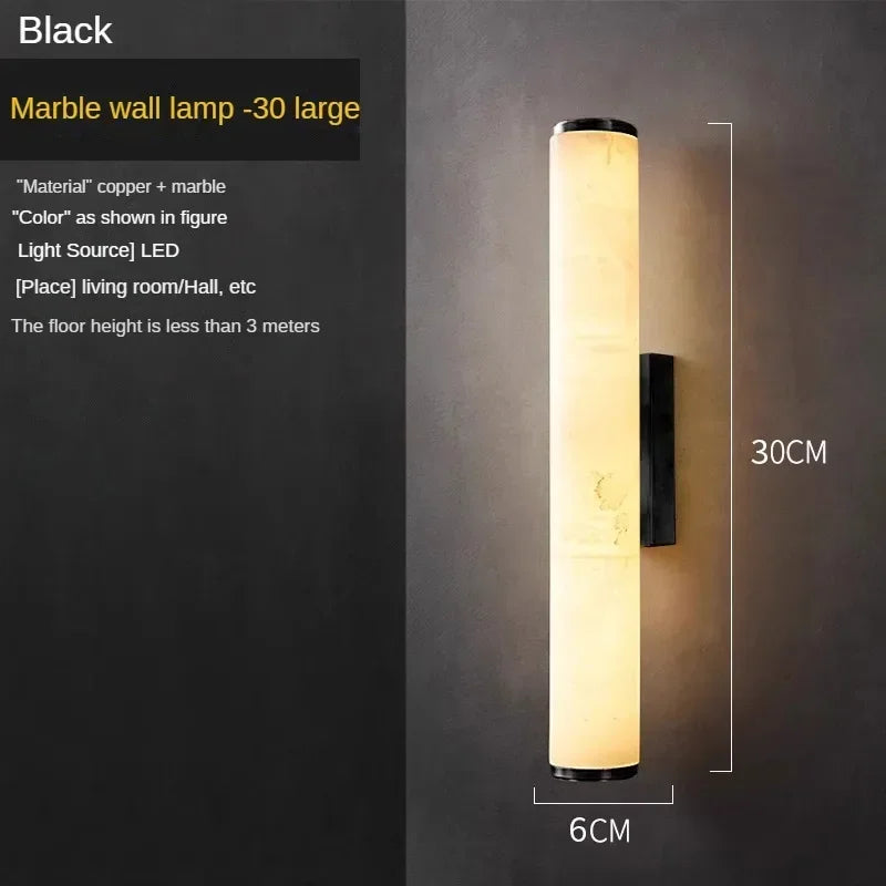 Afralia™ Spanish Marble Wall Lamp Black Gold Cylindrical Sconce for Villa Background