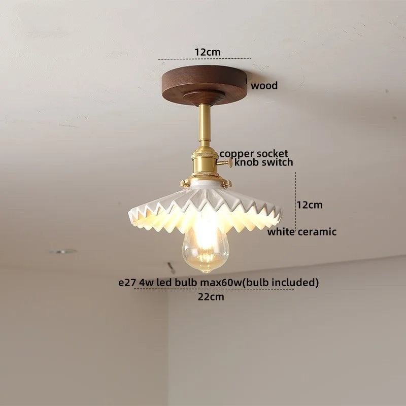 Afralia™ Modern Wood Glass LED Ceiling Light for Living Room, Aisle, Balcony, Indoor Lighting