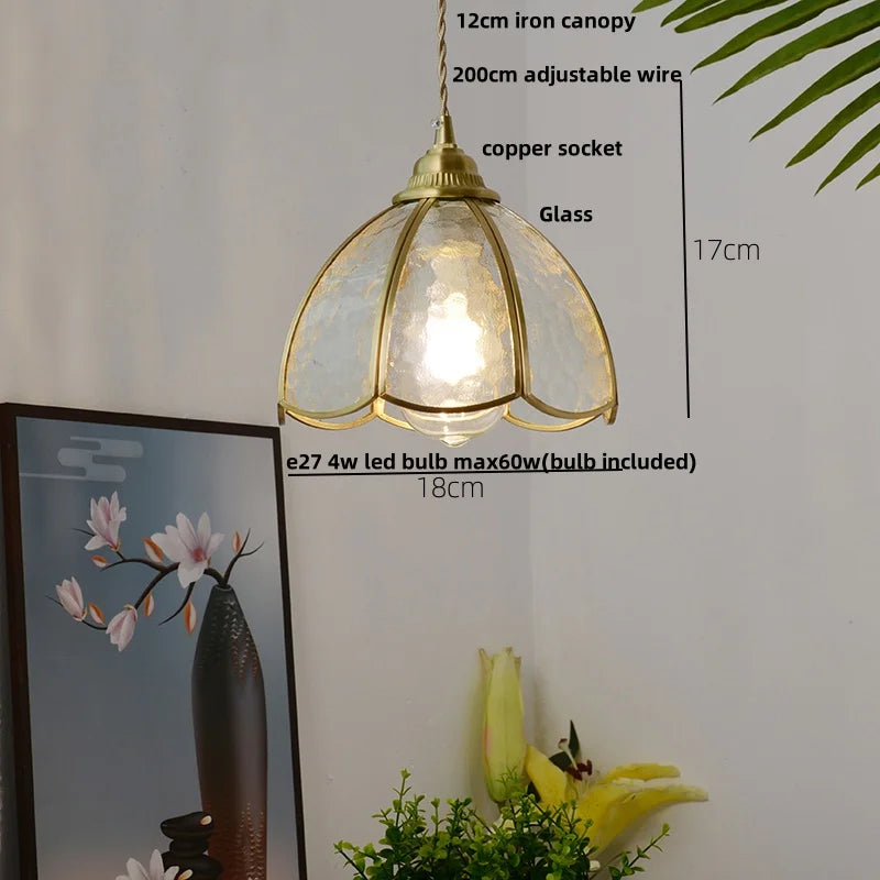 Afralia™ Brass Vintage Glass Pendant Lamp Adjustable LED Dining Room Kitchen Fixture