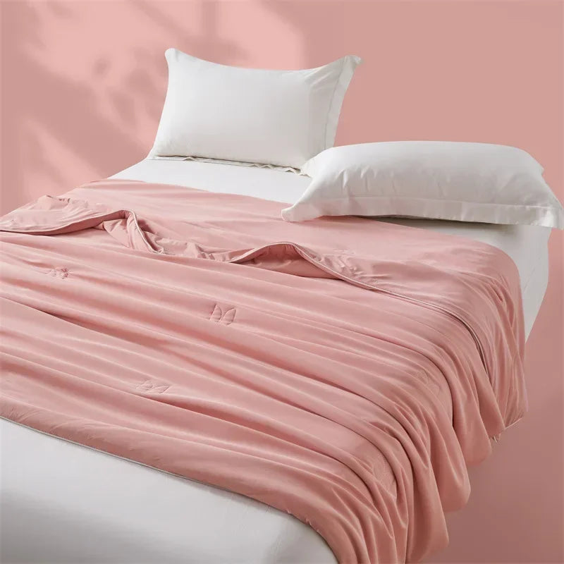 Afralia™ Silky Summer Cooling Blanket - Breathable Solid Color Quilted Comforter for Single Double Bed