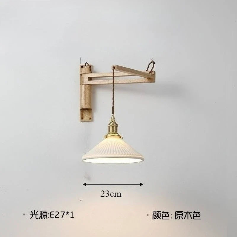 Afralia™ Retro Walnut Wall Lamp for Study, Bedroom & Living Room