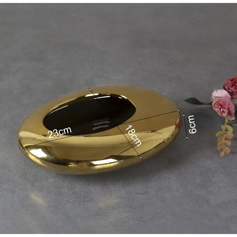 Afralia Silver Cobblestone Ceramic Vase Geometric Oval Flower Pot Home Decor