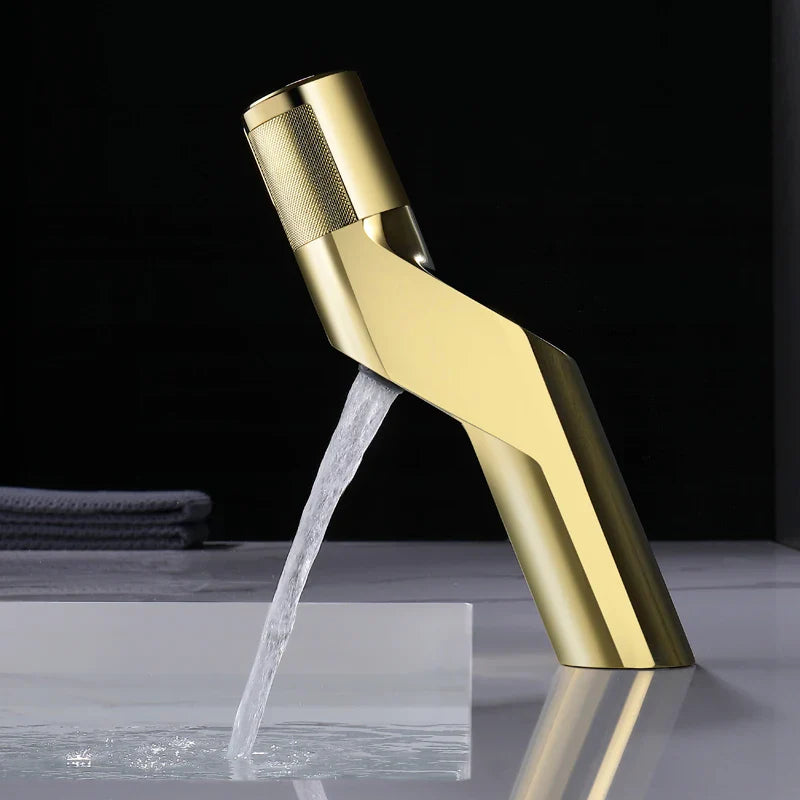 Afralia™ Gold Basin Faucet: Single Handle Push-Button Mixer Tap for Bathroom, Brass Material
