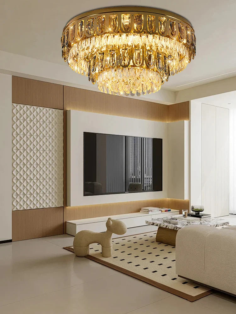 Afralia™ Crystal Round Ceiling Chandelier for Modern Room Decor, Luxury Lamps - 2025 Lumens