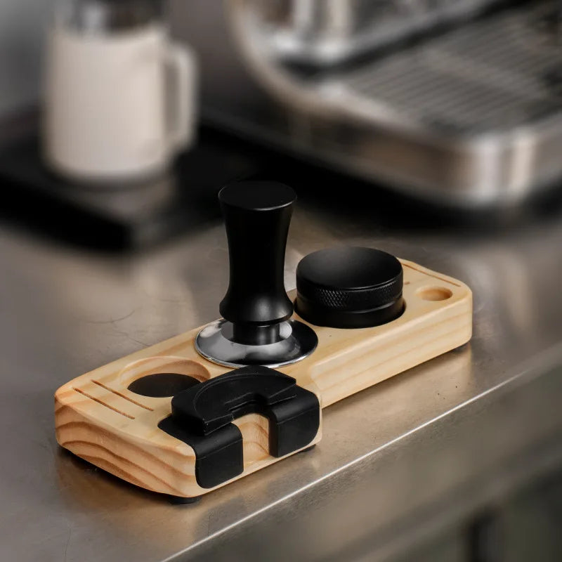 Afralia™ Wooden Coffee Tamper Holder Support Base - Barista Accessories Stand