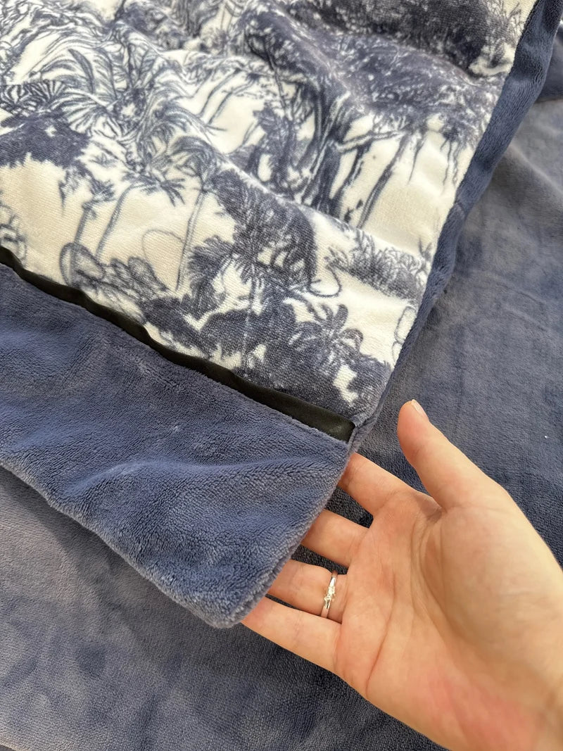 Afralia™ Forest Plants Prints Velvet Bedding Set, Winter Warm, 4Pcs: Duvet Cover, Sheet, Pillowcases