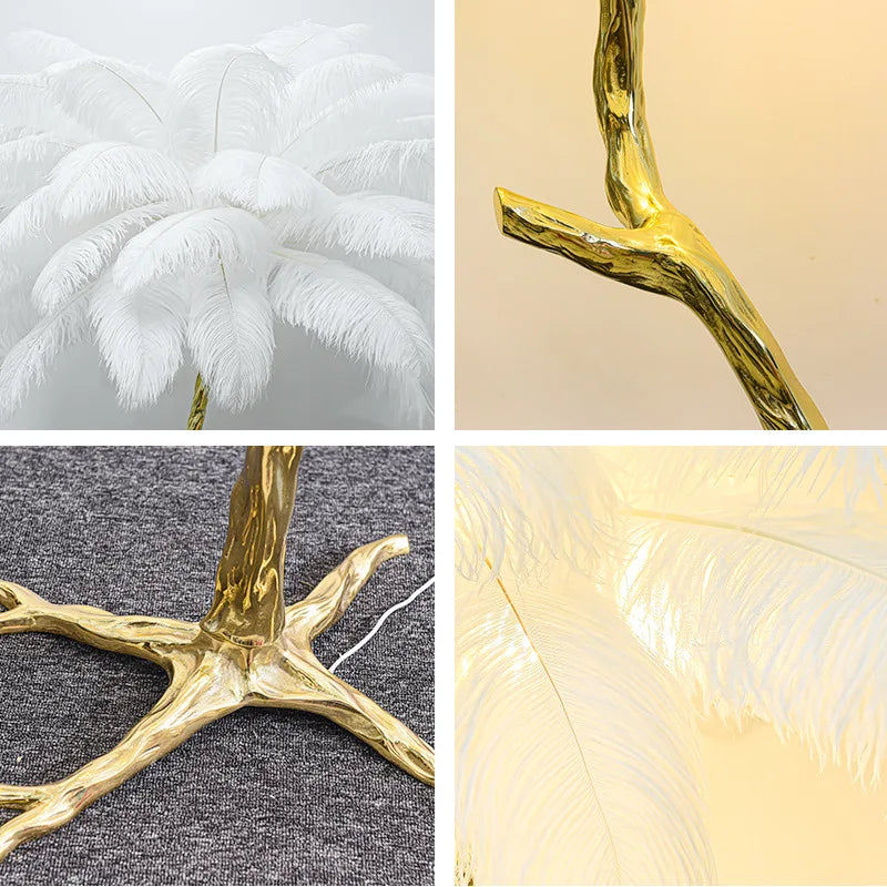 Afralia™ Princess Living Room Luxury Ostrich Feather Floor Lamp in Camel Lush LED Lighting