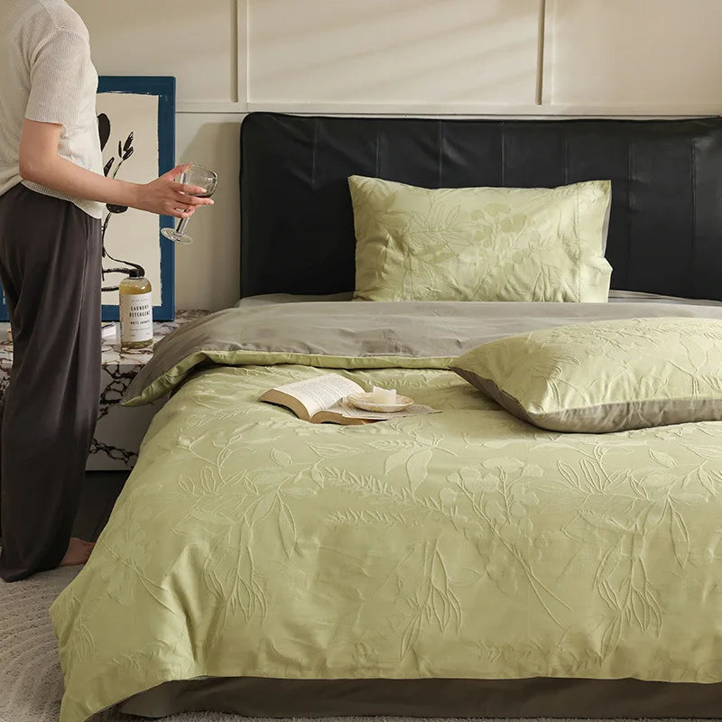 Afralia™ Luxury Jacquard Cotton Duvet Set for Single Bed - Autumn/Winter Brushed Bedclothes