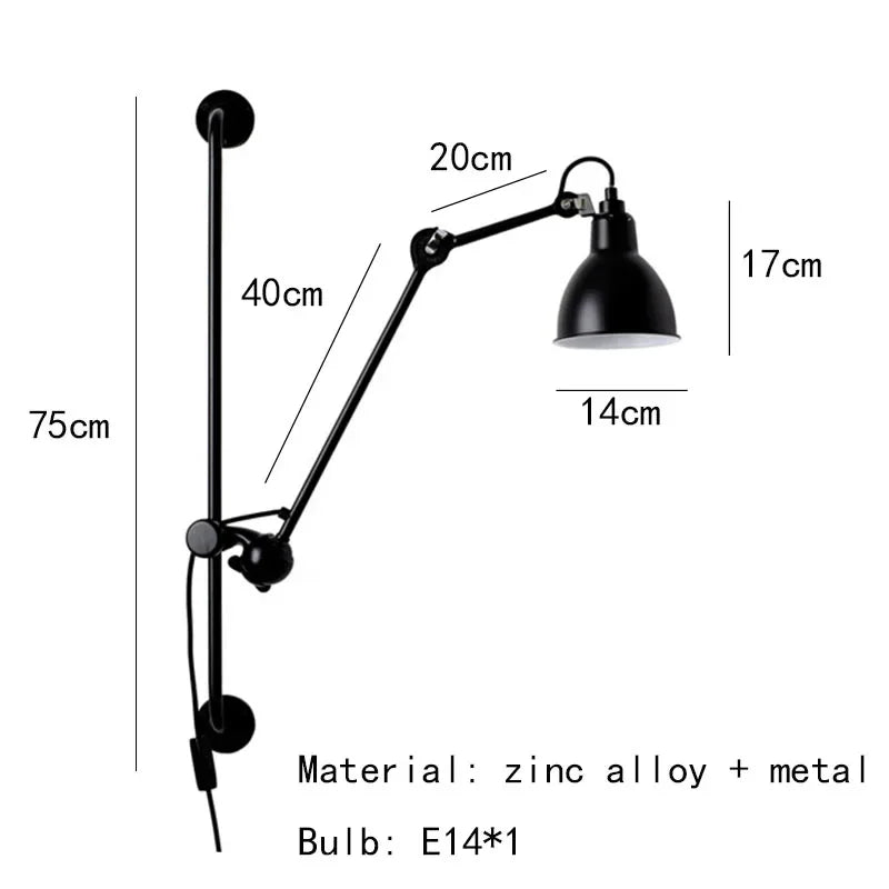 Afralia™ Gras BL Wall Lamp: Adjustable Chrome Long Arm Reading Light