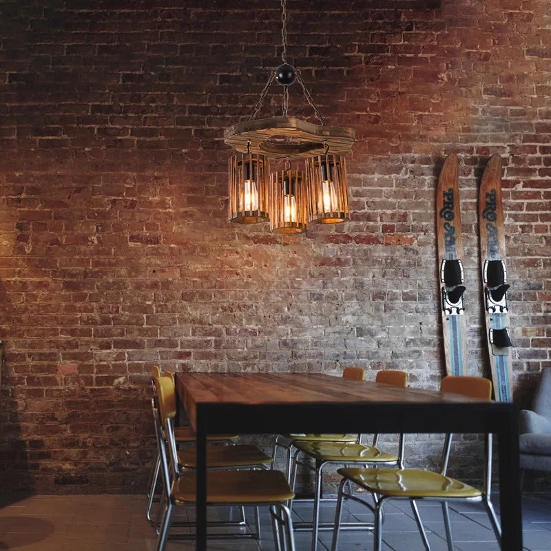 Afralia™ Vintage Wood Pendant Lamp Industrial Style for Clothing Store, Restaurant, Bar, Cafe