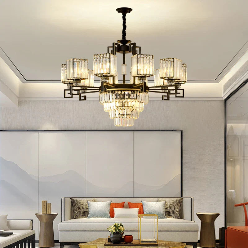 Afralia™ Zen Crystal Chandelier - Luxury Chinese Style Lighting for Home, Study, and Teahouse
