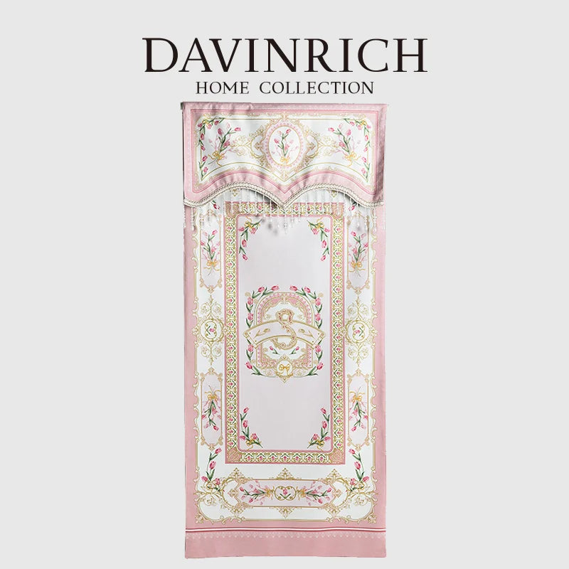Afralia™ Pink Velvet Rococo Curtains with Crystal Tassels & Vintage Floral Print