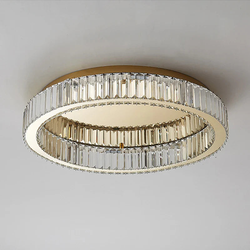 Afralia™ Luxury Gold Crystal Ceiling Light Ring LED Glossy Indoor Living Room Lighting