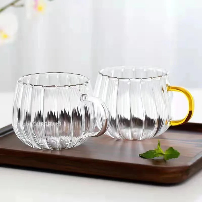 Afralia™ Striped Glass Mug with Handle, Heat-Resistant, Cute Coffee Cup for Home & Office