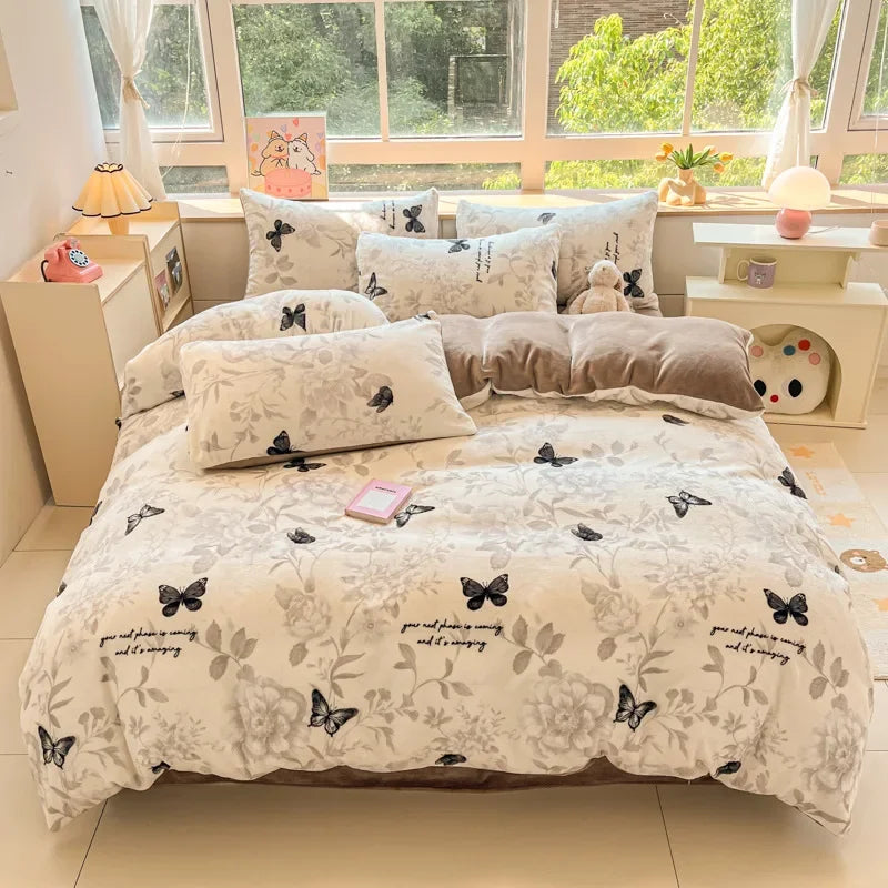Afralia™ Cartoon Print Milk Velvet Bedding Set: Cozy, Skin-Friendly Winter Bedclothes
