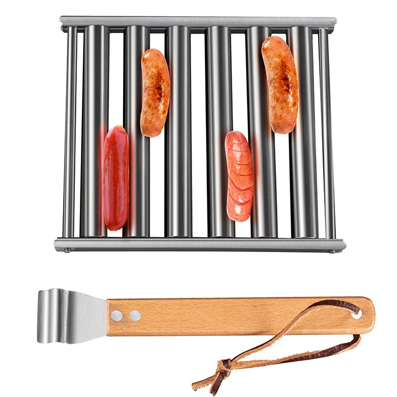 Stainless Steel BBQ Set with Grilling Grid & Sausage Roller Rack by Afralia™