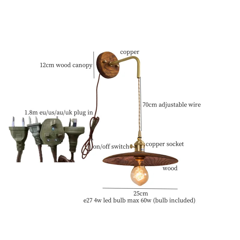 Afralia™ Nordic Wood LED Wall Lamp Pull Chain Switch for Home Decor & Lighting