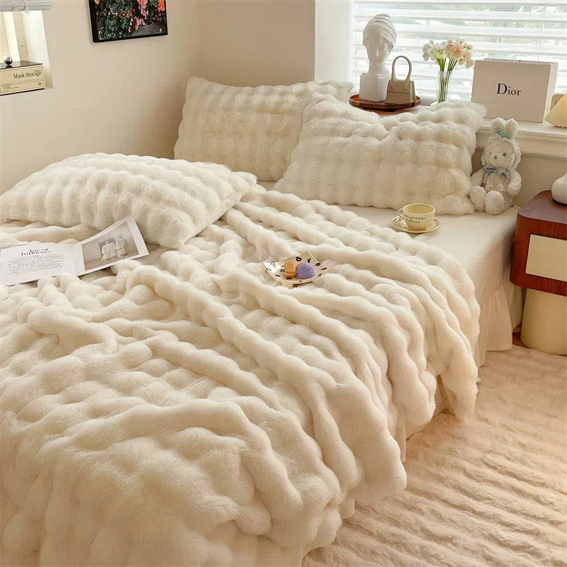 Afralia™ Plush Faux Fur Velvet Blanket, Double Layer, Warm Cashmere, Rabbit Fur Bed Sheet