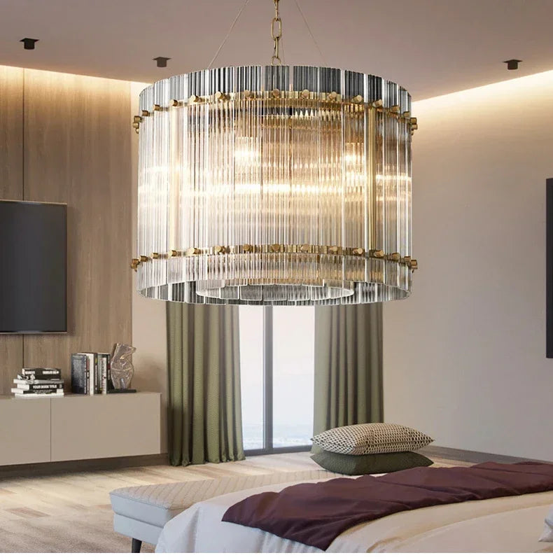 Afralia™ Gold Double Layer Ring Crystal Pendant Light for Bedroom Dining Living Room