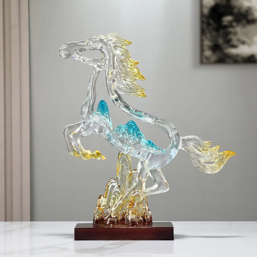 Afralia™ Crystal Horse Statue Abstract Colored Sculpture for Home Decoration