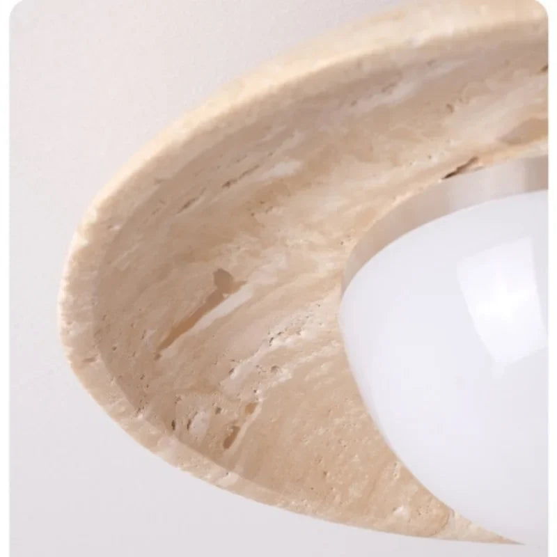 Afralia™ Acrylic LED Ceiling Lamp Yellow Travertine Wood Canopy Wabi Sabi Style