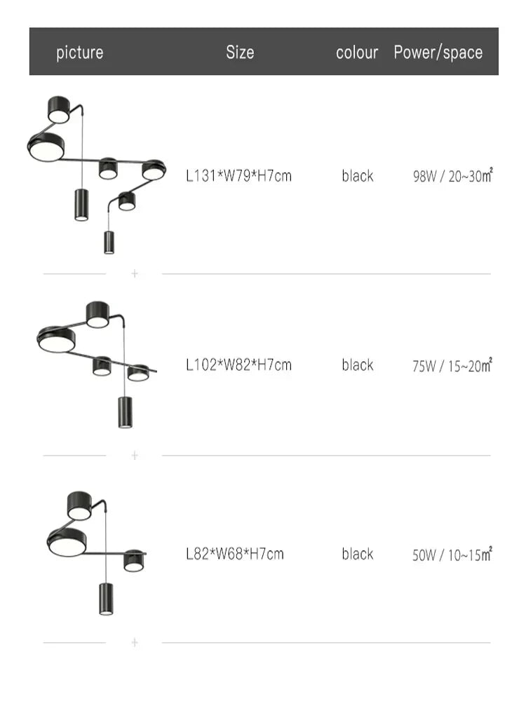 Afralia™ Modern LED Chandeliers Black Indoor Lighting for Living Dining Study Bedroom Hall Kitchen