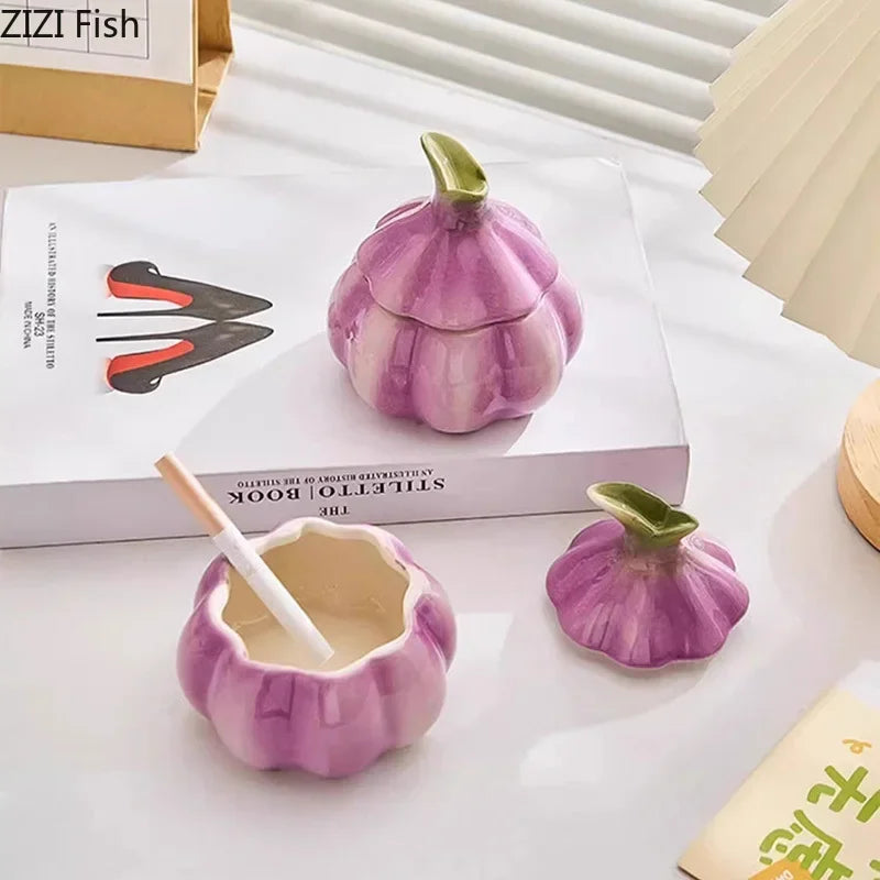 Afralia™ Ceramic Garlic Ashtray: Creative Home & Office Table Smoking Accessories
