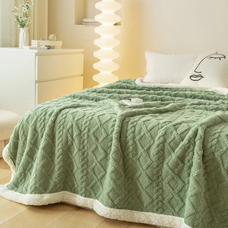 Afralia™ Striped Jacquard Taffeta Lamb Fleece Blanket: Cozy Multi-Functional Shawl for All Seasons