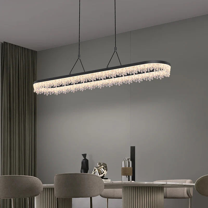 Afralia™ Black Crystal Ceiling Pendant LED Chandelier for Modern Living Room Decor