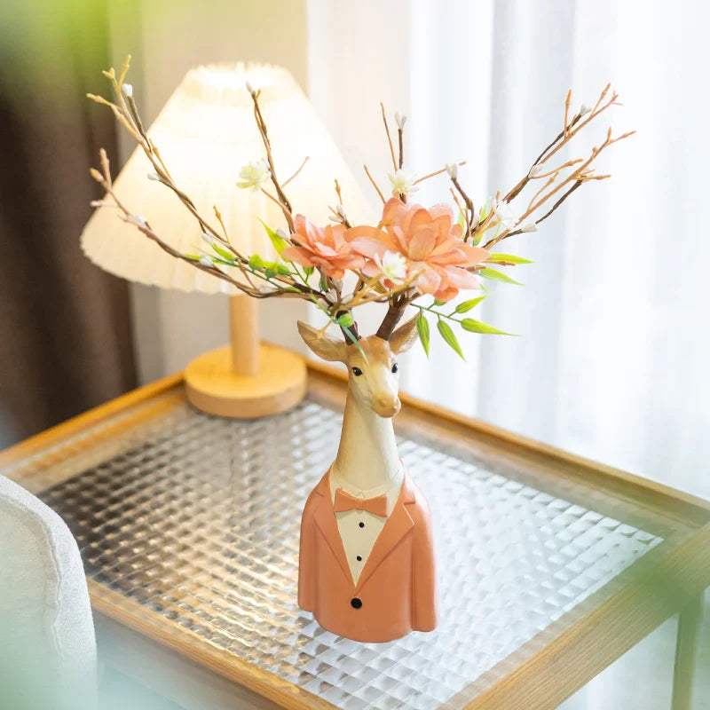 Afralia™ Cartoon Deer Vase Resin Handicraft, Home Decoration, Animal Sculpture