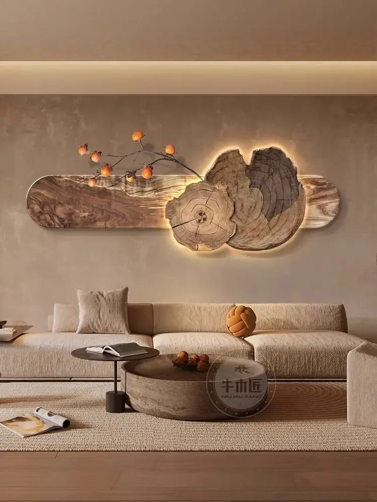 Afralia™ Elegant Sofa Set with Hanging Paintings and Bedroom Wall Lamp Painting