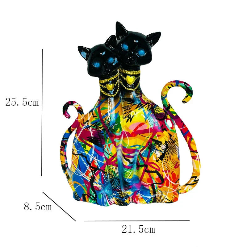 Afralia™ Cat Couple Sculpture: Pop Art Statues for Pet Lovers and Bookcase Decor