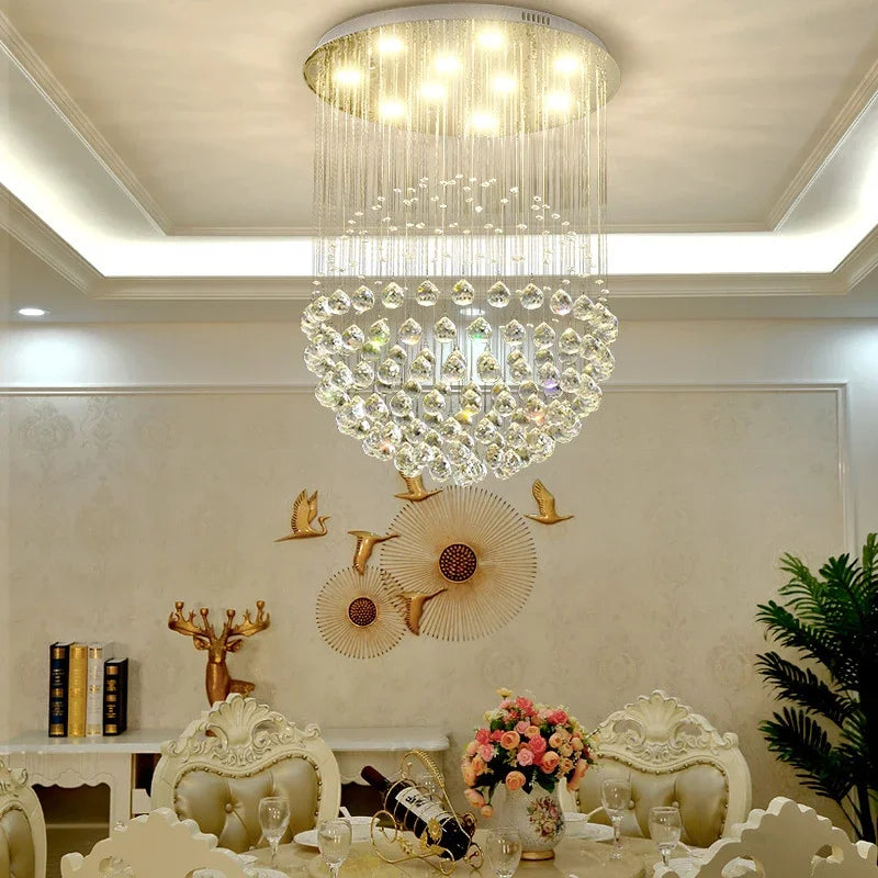 Afralia™ K9 Crystal Ball LED Ceiling Chandelier for Living Dining Room Bedroom Home Decor