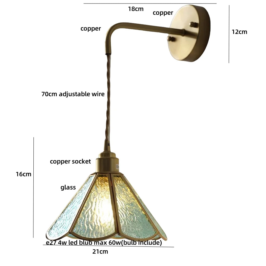 Afralia™ Vintage Clear Glass Wall Sconce LED Light Tiffany Style Adjustable Plug-In Wall Lamp