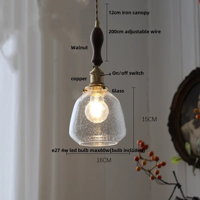 Afralia™ Bubble Glass Ball LED Pendant Lamp with Copper Knob Switch - Nordic Modern Home Decor
