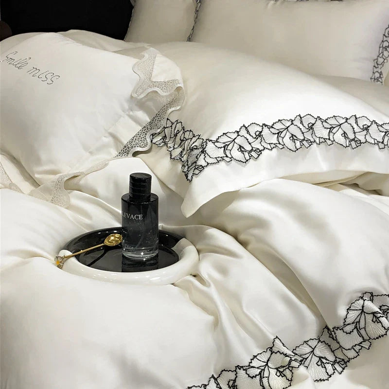 Afralia™ Silky Eucalyptus Fiber Bedding Set with Wide Lace Edge