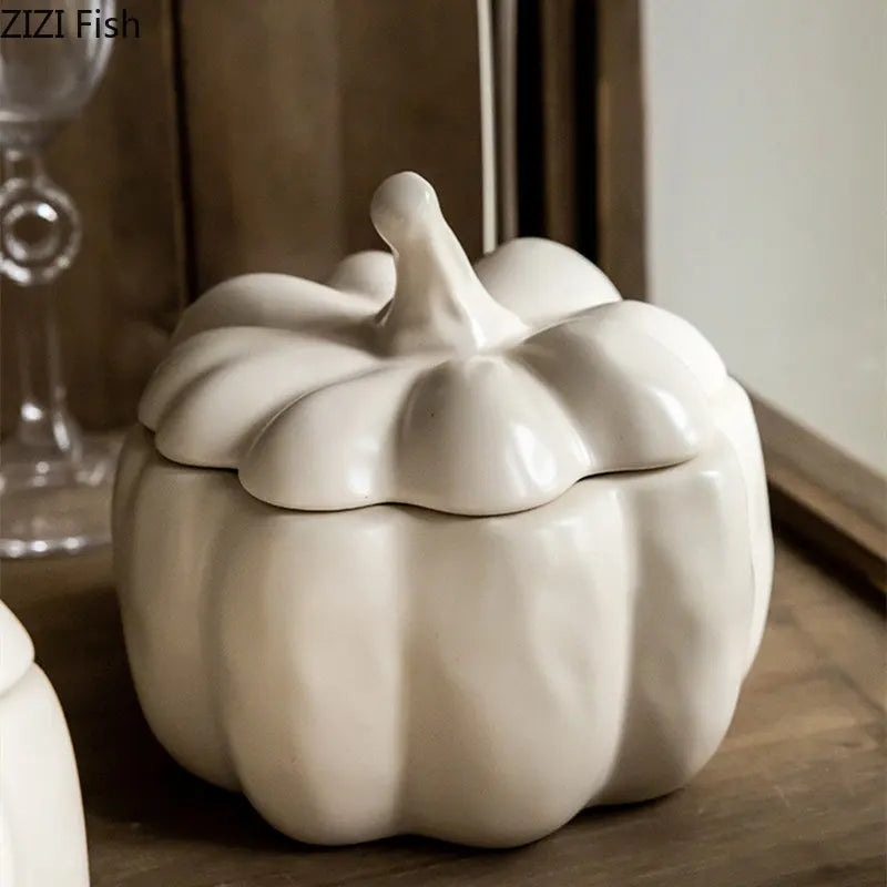 Afralia™ Pumpkin Porcelain Bowl Canister - Ceramic Kitchen Storage Jar