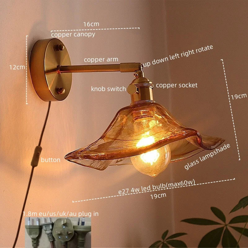 Afralia™ Glass Copper LED Wall Lights for Home Restaurant Living Room Bedroom