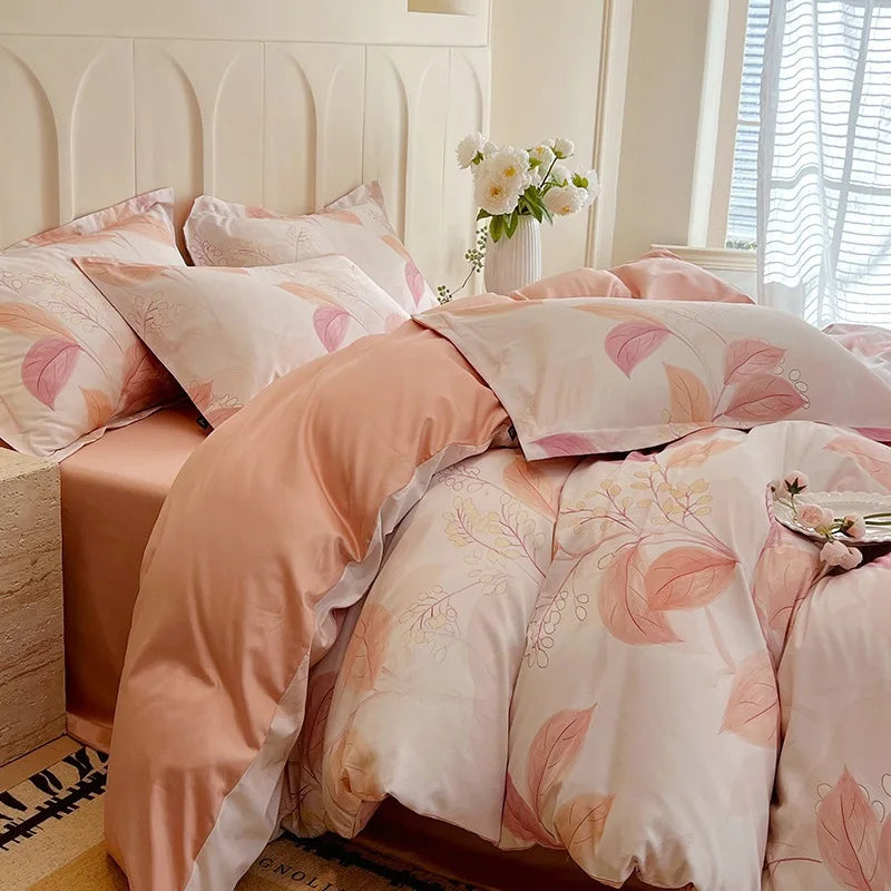 Afralia™ Satin Flower Fitted Sheet Set - Luxury 100% Cotton Print Bedding Set