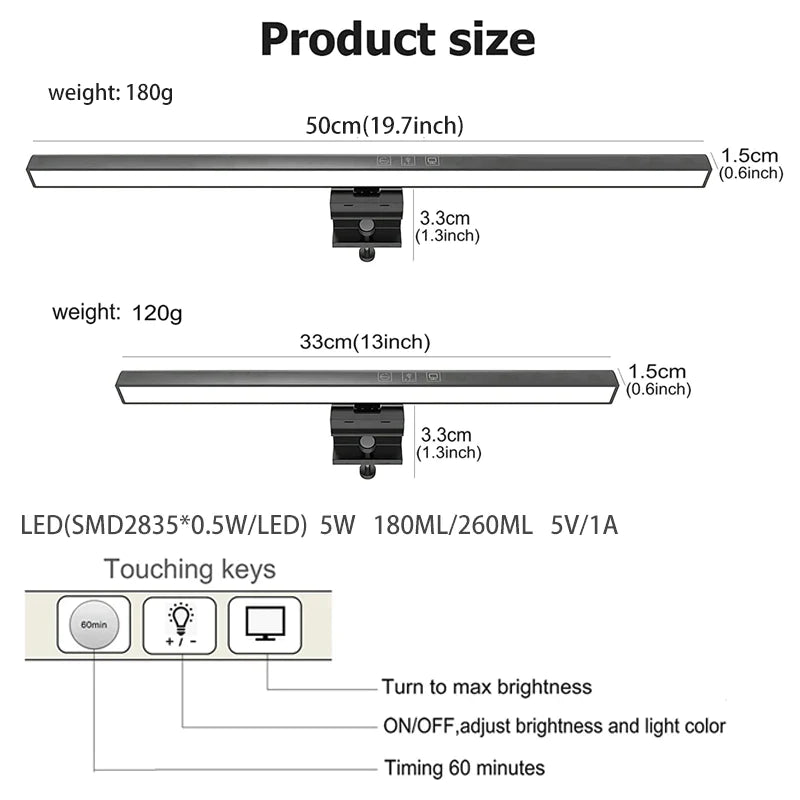 Afralia™ LED Computer Screen Light Bar, Stepless Dimming, USB Powered Desk Lamp