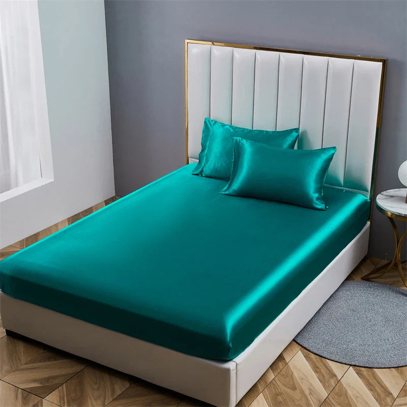 Afralia™ Satin Queen/King Size Fitted Bed Sheet Set Luxurious Soft Silky Elastic Bedsheet
