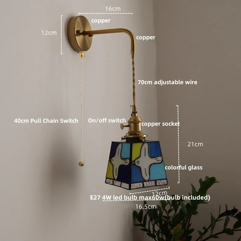Afralia™ Tiffany Style LED Wall Sconce with Pull Chain Switch and Stained Glass Peace Dove